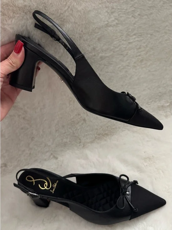 Sam Edelman Black Pointed Toe Slingback Heels with Bow Accent - Picture 2 of 3